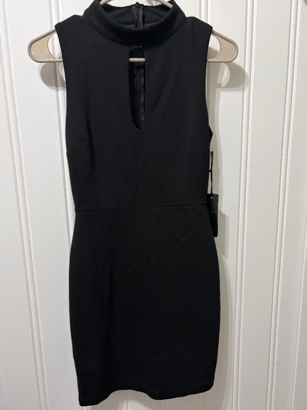 NWT Lulus Talk the Mock Black Bodycon Dress S Mock Neck Keyhole